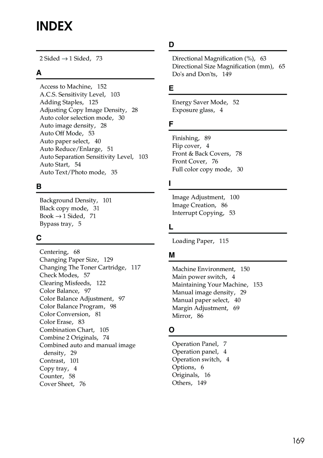 Ricoh 3506 manual Index, 169 