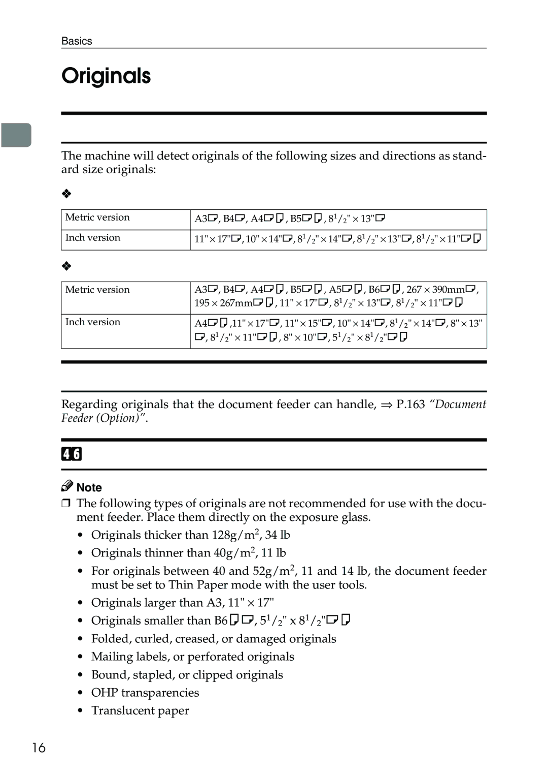Ricoh 3506 manual Recommended Originals, Non-recommended Originals for the Document Feeder 