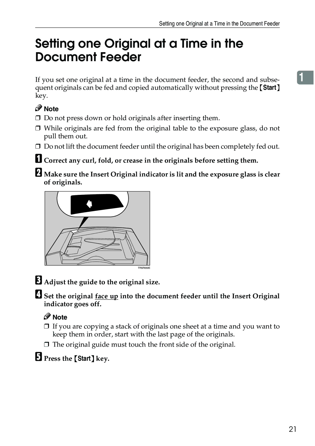 Ricoh 3506 manual Setting one Original at a Time in the Document Feeder 