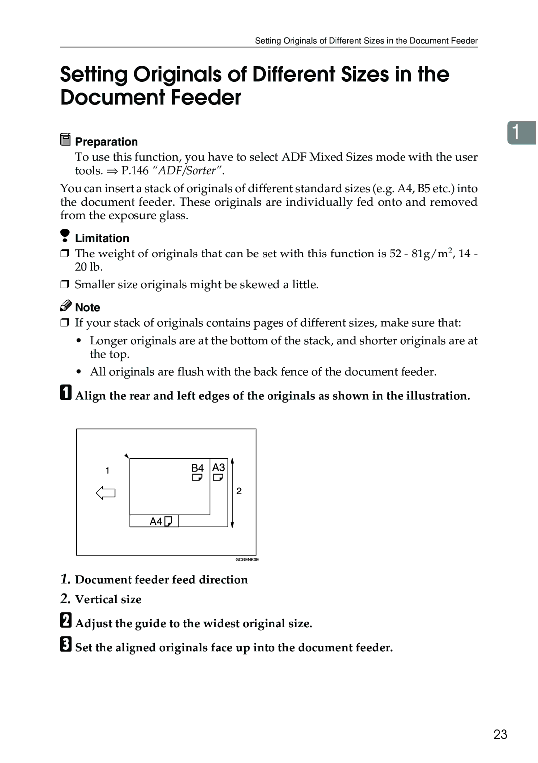 Ricoh 3506 manual Setting Originals of Different Sizes in the Document Feeder 