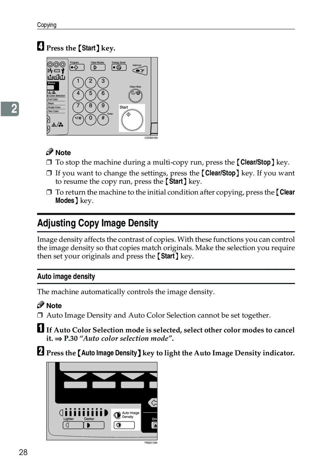 Ricoh 3506 manual Adjusting Copy Image Density, Auto image density 