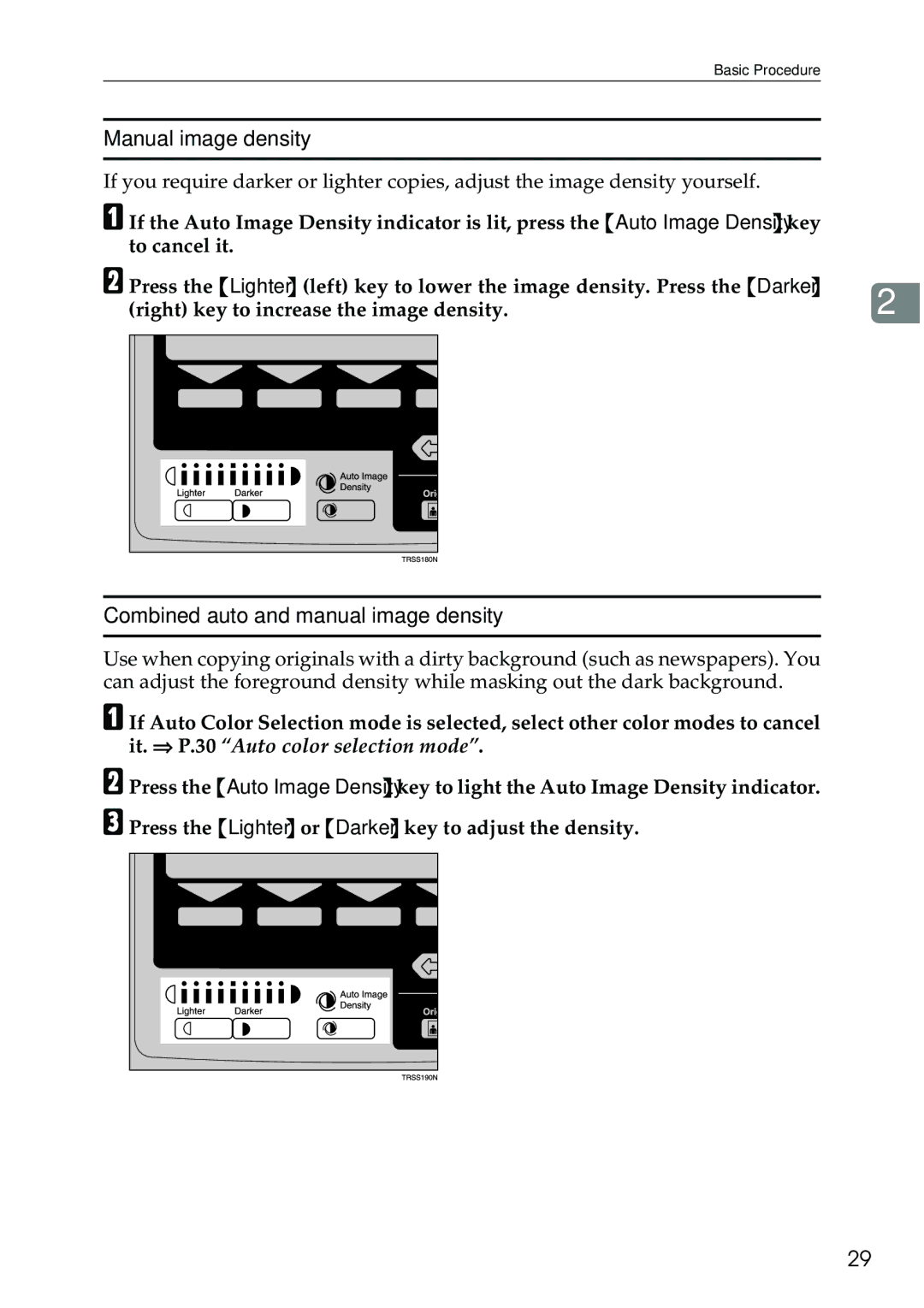 Ricoh 3506 Manual image density, Combined auto and manual image density 