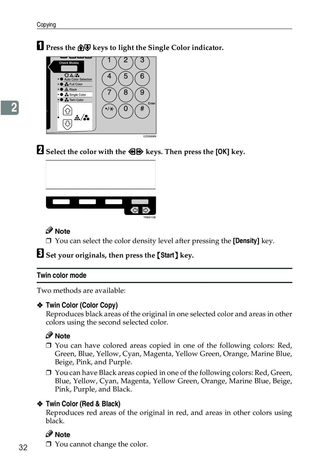 Ricoh 3506 manual Twin color mode, Twin Color Color Copy, Twin Color Red & Black 