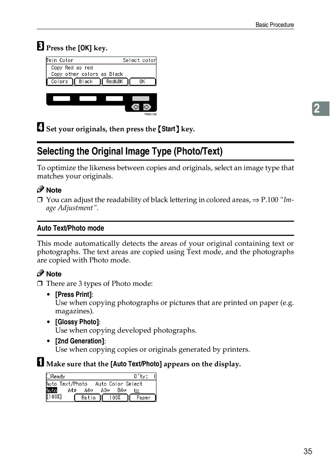 Ricoh 3506 manual Selecting the Original Image Type Photo/Text, Auto Text/Photo mode 