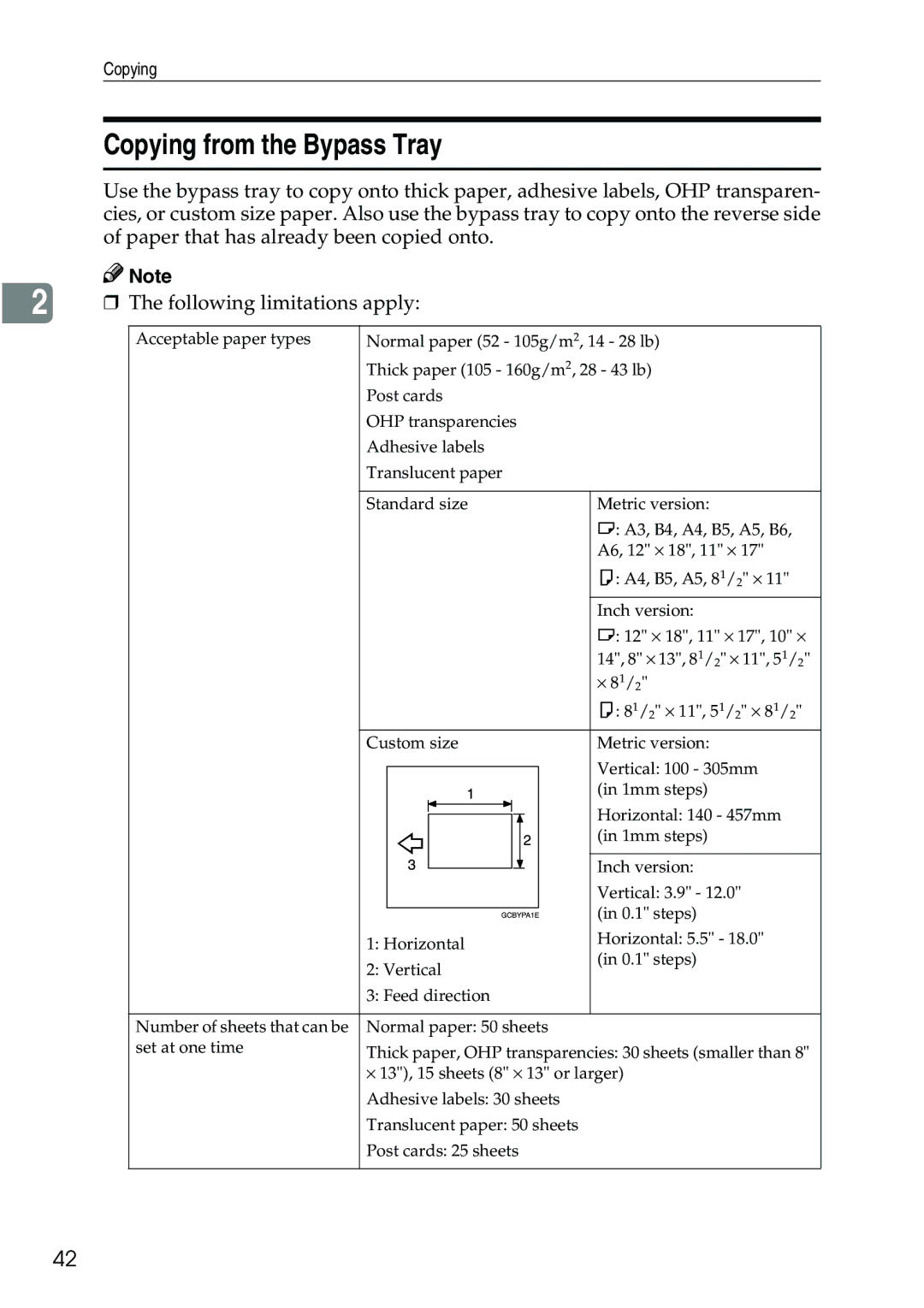 Ricoh 3506 manual Copying from the Bypass Tray 