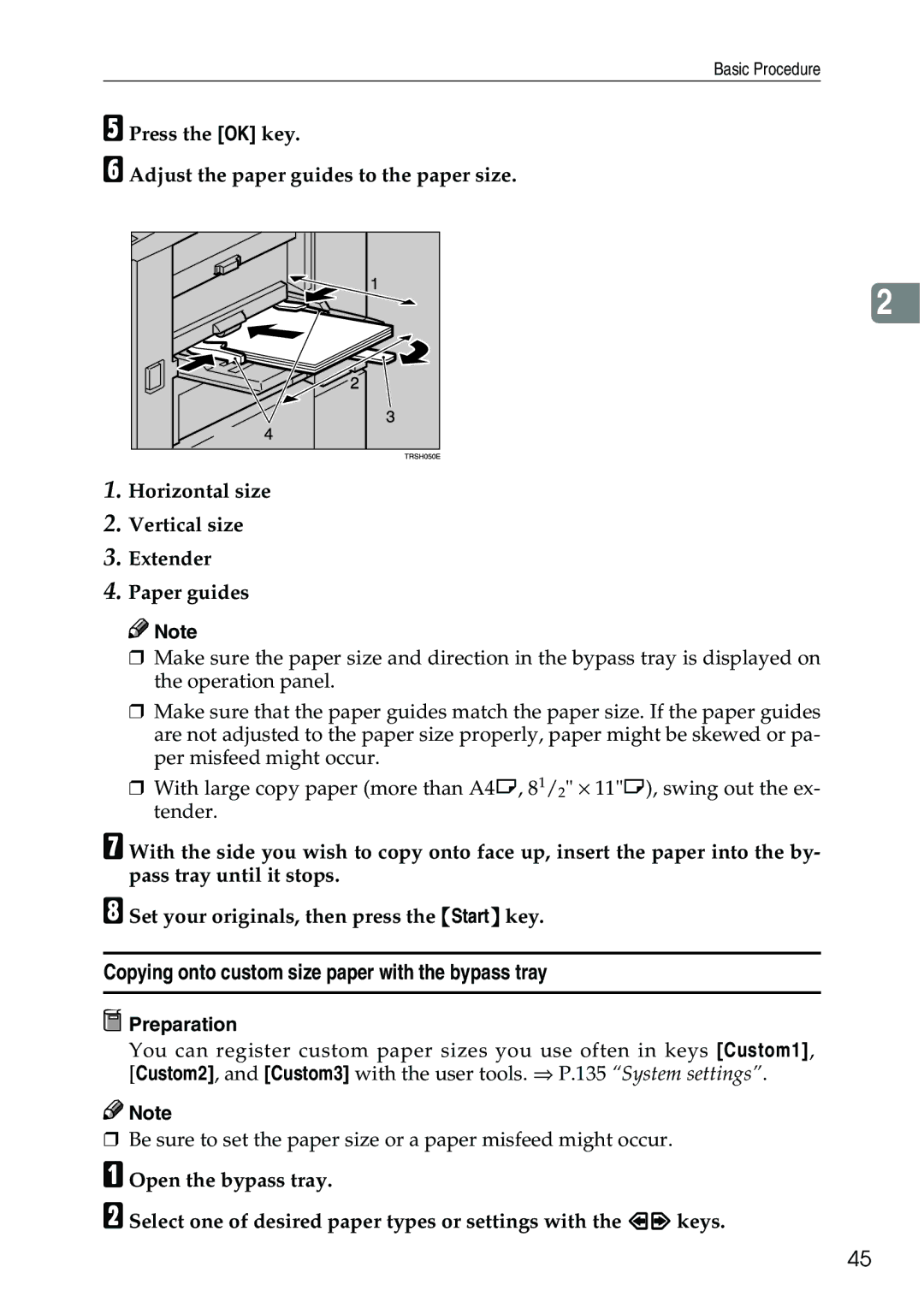 Ricoh 3506 manual Copying onto custom size paper with the bypass tray 