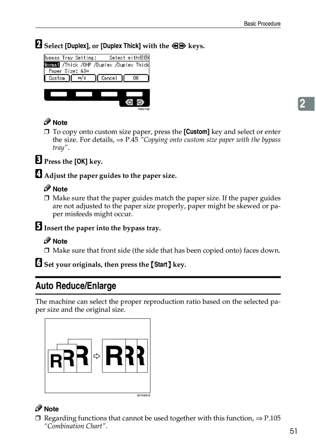 Ricoh 3506 manual Auto Reduce/Enlarge, Select Duplex, or Duplex Thick with the keys 