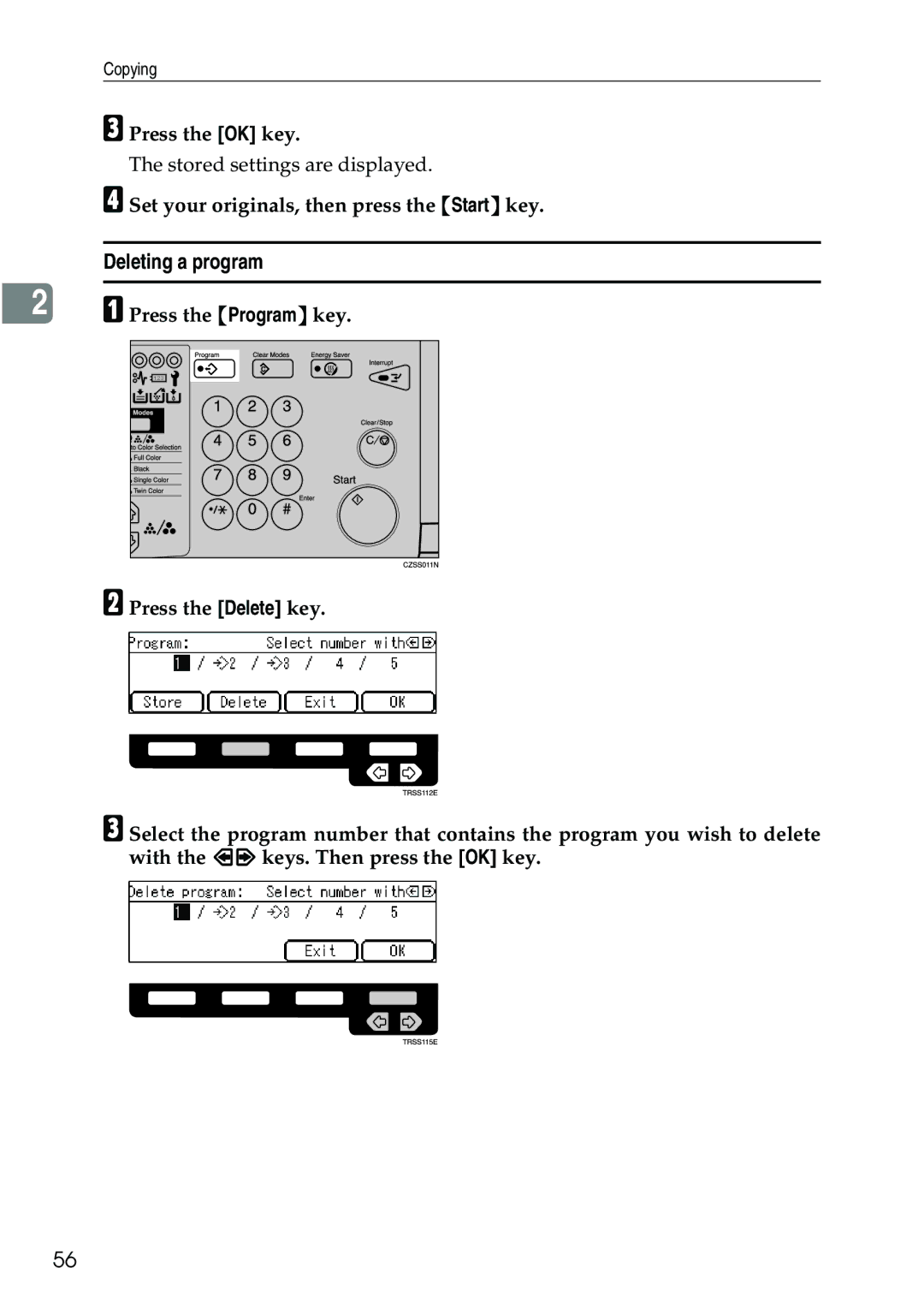 Ricoh 3506 manual Deleting a program 