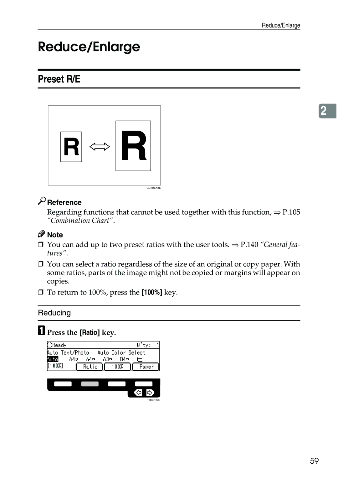 Ricoh 3506 manual Reduce/Enlarge, Preset R/E, Reducing 