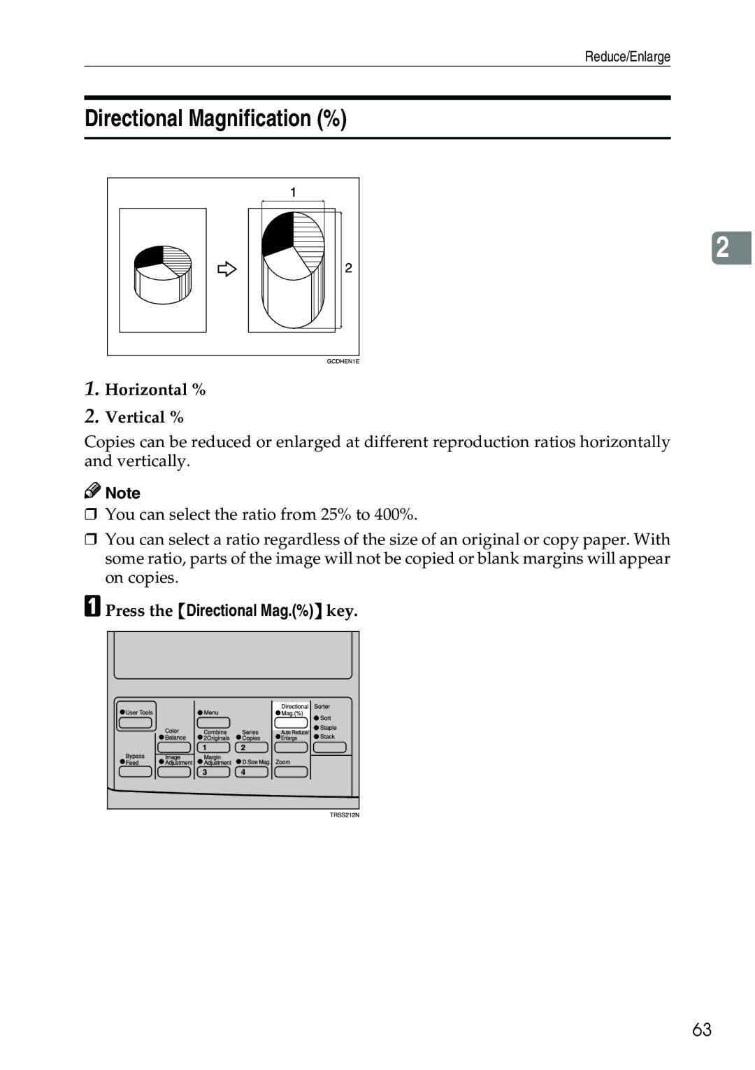 Ricoh 3506 manual Directional Magnification %, Horizontal % Vertical % 