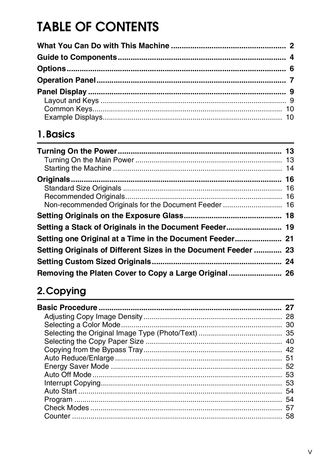 Ricoh 3506 manual Table of Contents 