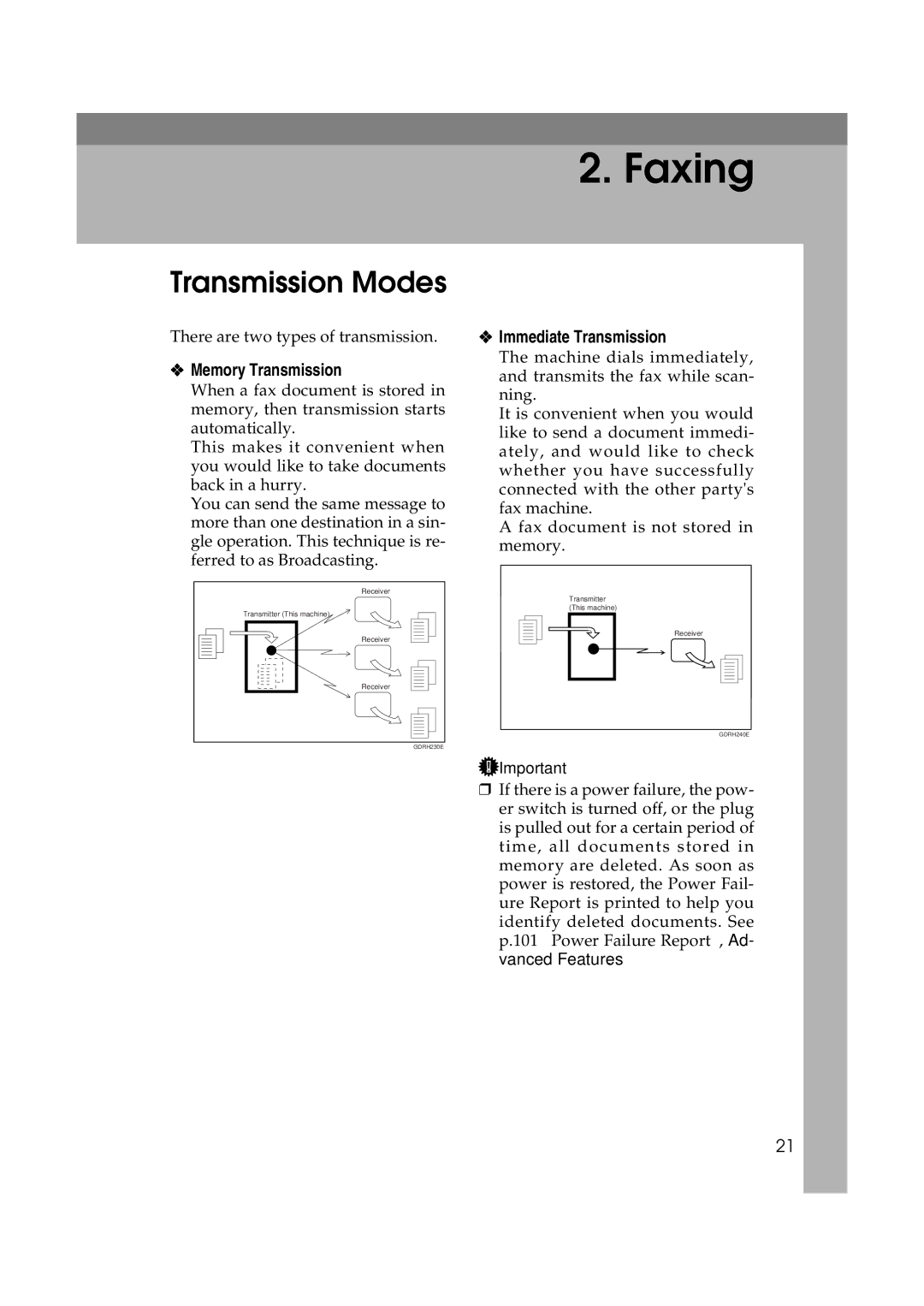 Ricoh 3725e/F530/LF311/3310L operating instructions Transmission Modes, Memory Transmission 