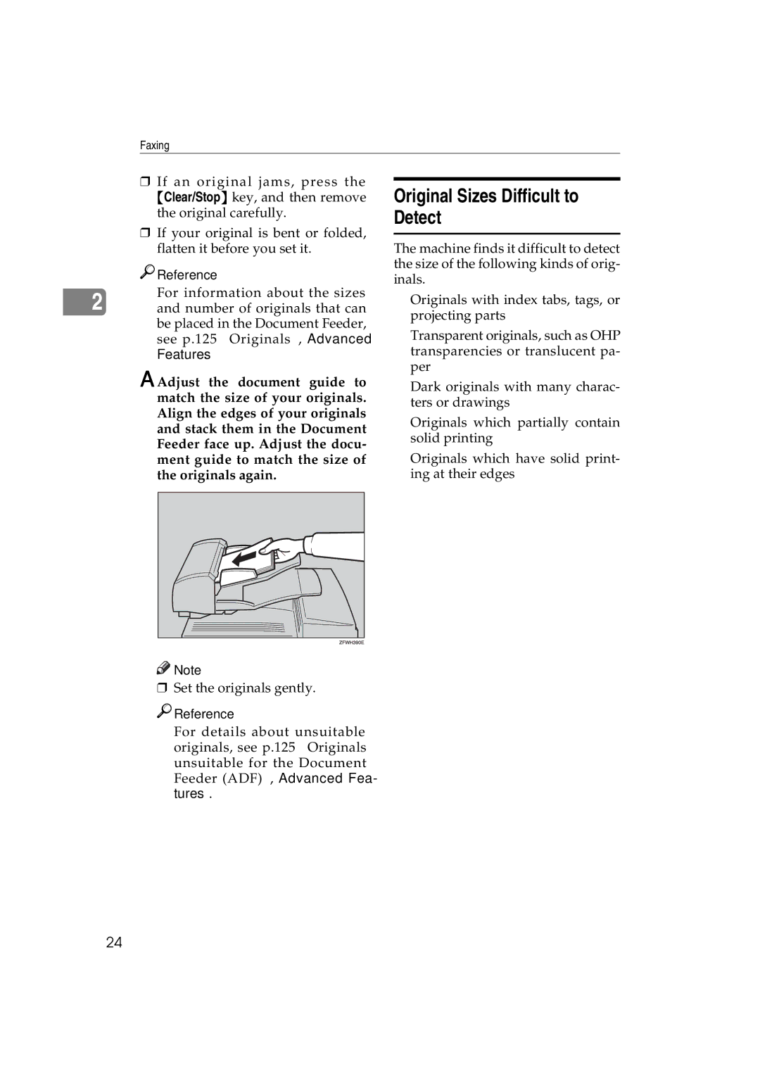 Ricoh 3725e/F530/LF311/3310L operating instructions Original Sizes Difficult to Detect 