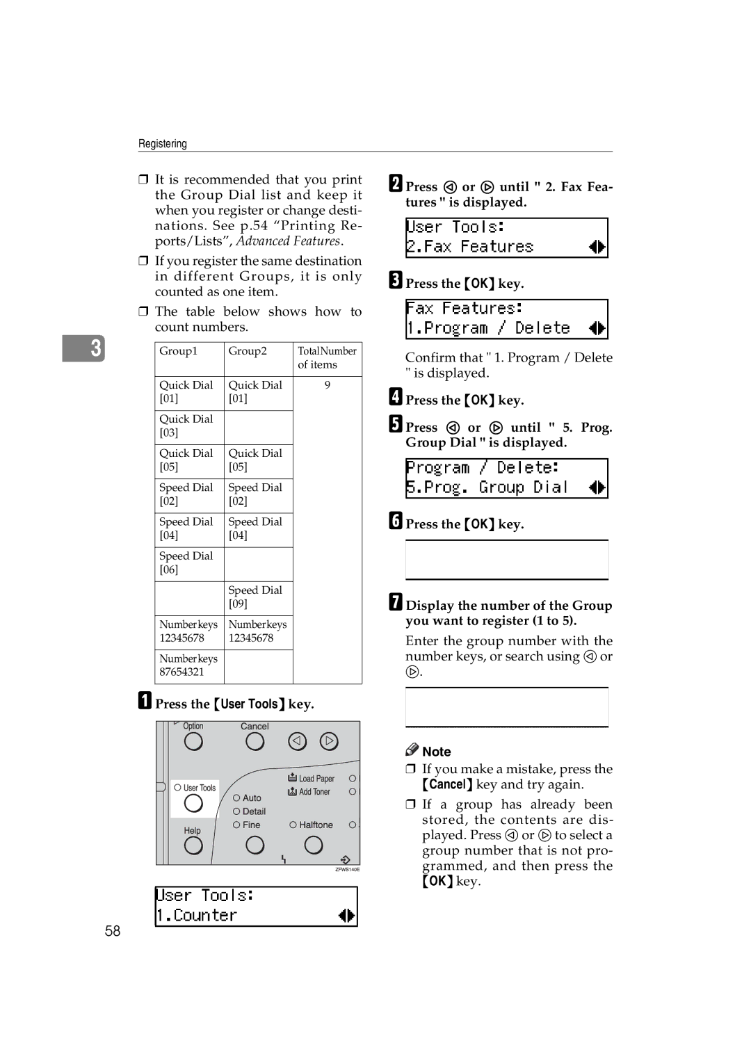 Ricoh 3725e/F530/LF311/3310L operating instructions Press the User Tools key 