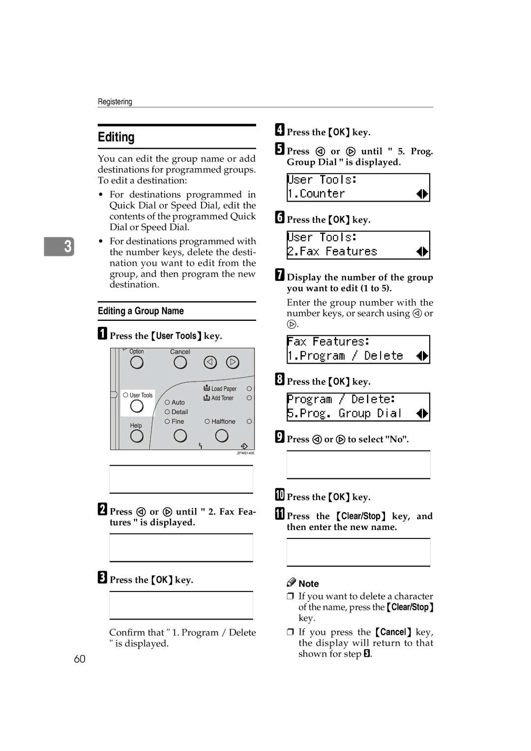 Ricoh 3725e/F530/LF311/3310L operating instructions Editing a Group Name 