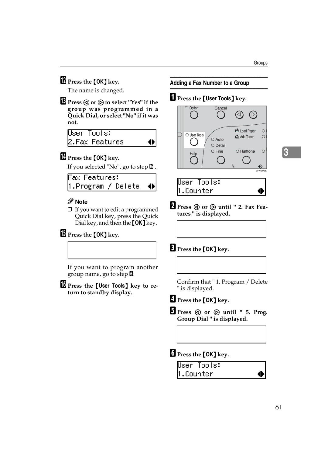 Ricoh 3725e/F530/LF311/3310L operating instructions Adding a Fax Number to a Group 