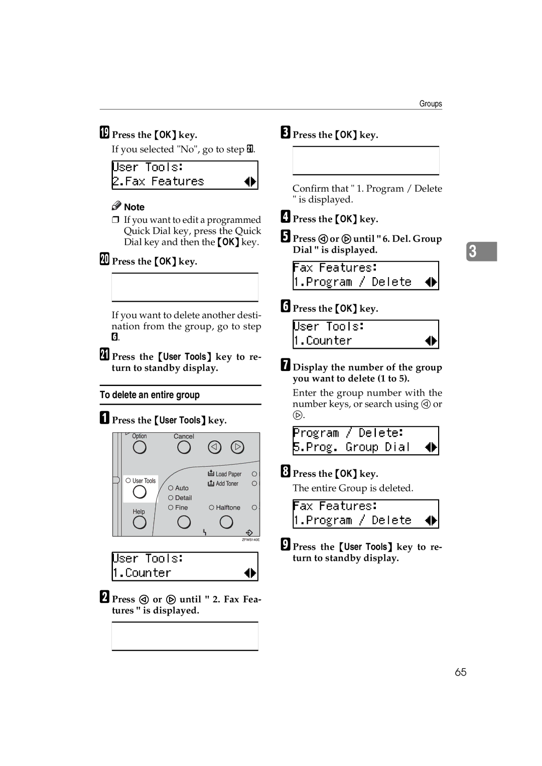 Ricoh 3725e/F530/LF311/3310L operating instructions To delete an entire group 