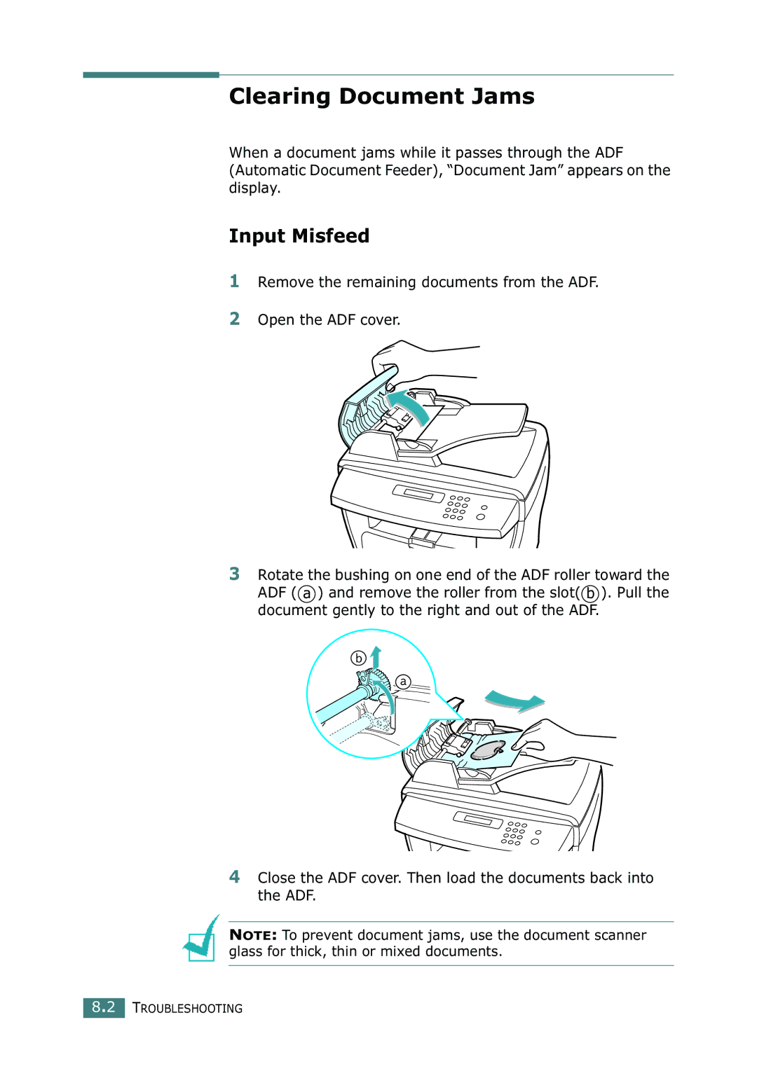 Ricoh 4016 Series manual Clearing Document Jams, Input Misfeed 