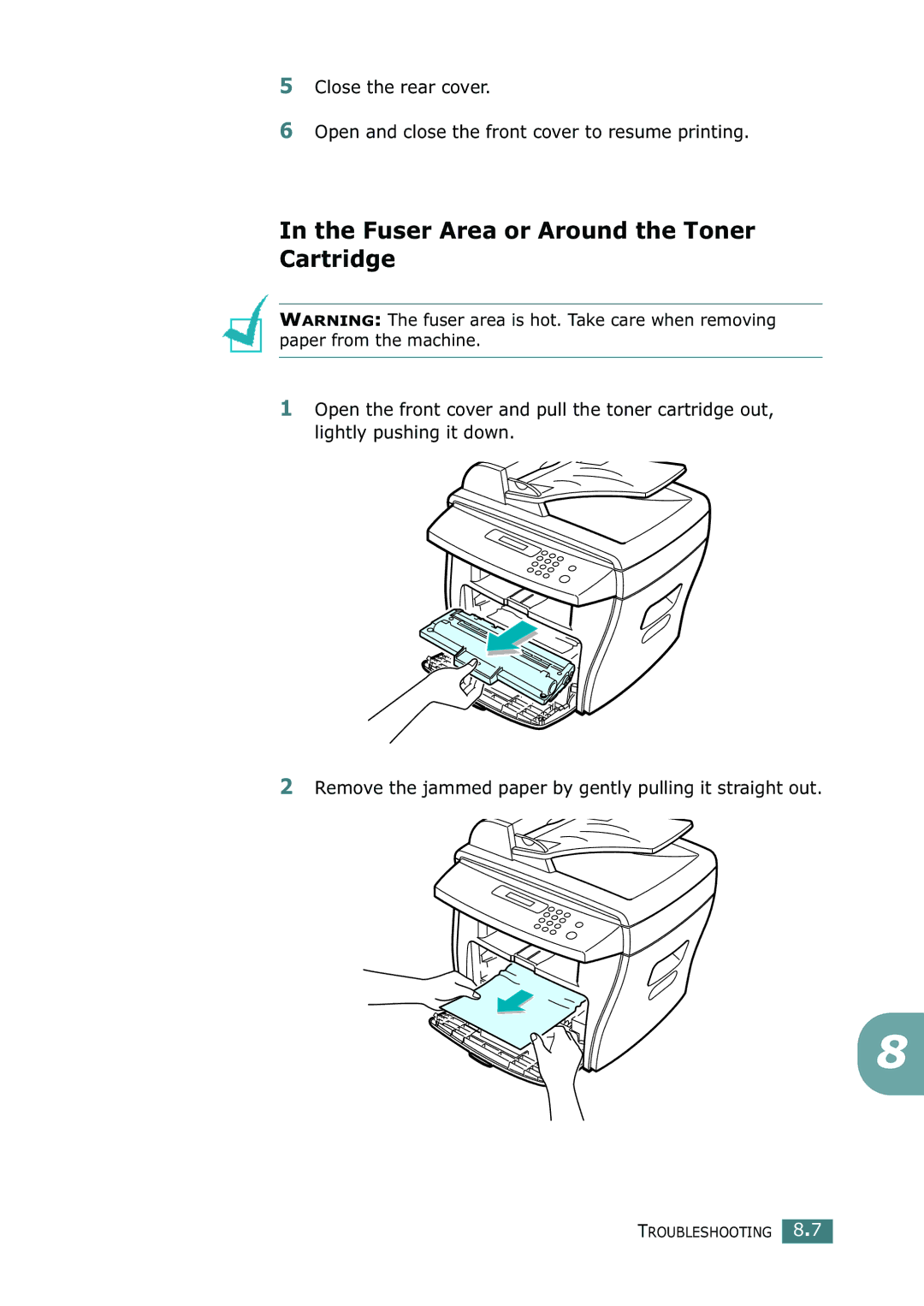 Ricoh 4016 Series manual Fuser Area or Around the Toner Cartridge 