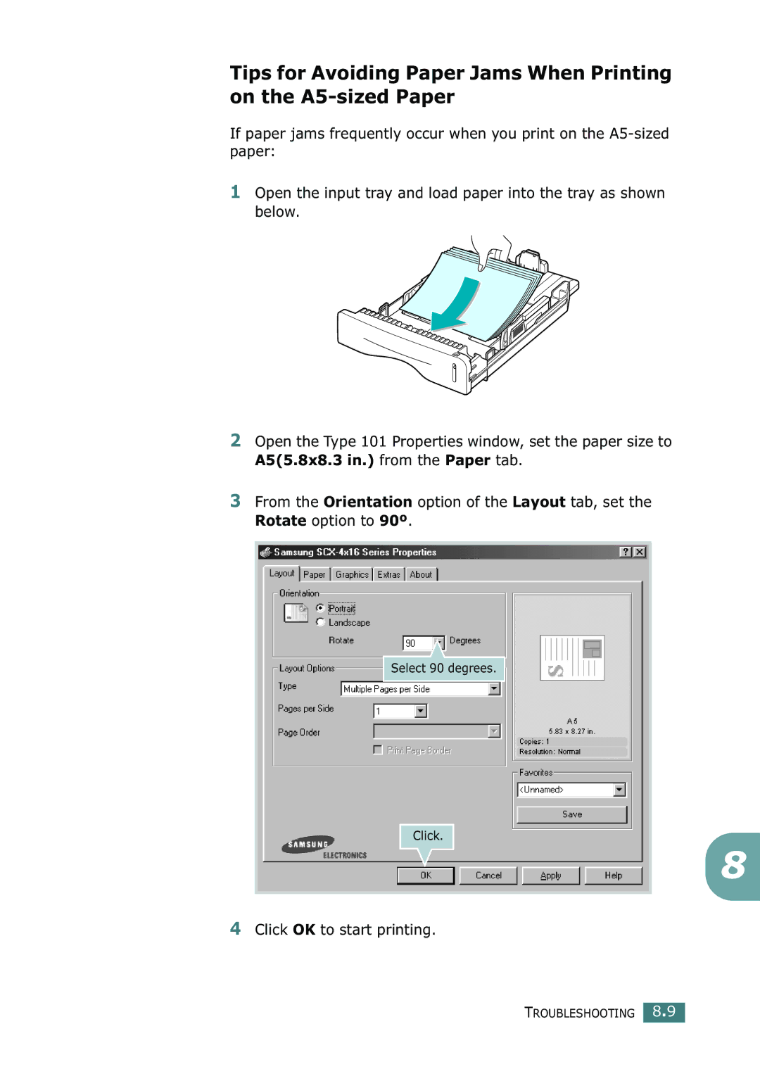 Ricoh 4016 Series manual Select 90 degrees Click 