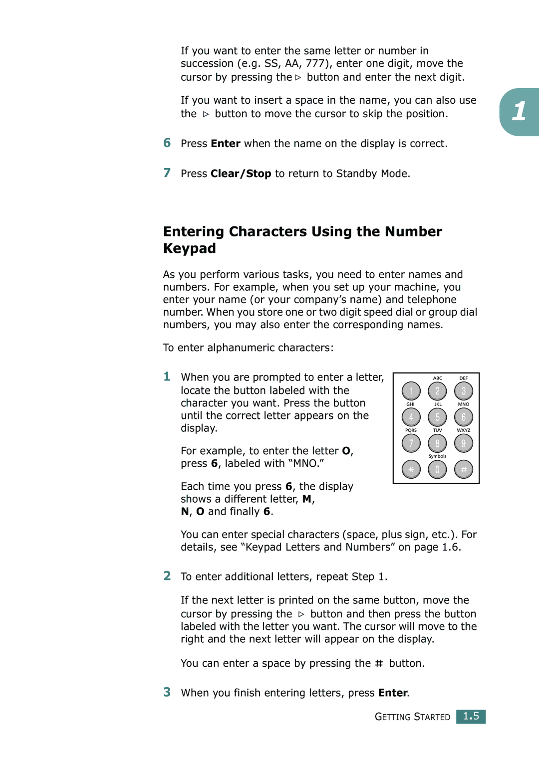 Ricoh 4016 Series Entering Characters Using the Number Keypad, Button to move the cursor to skip the position, Finally 