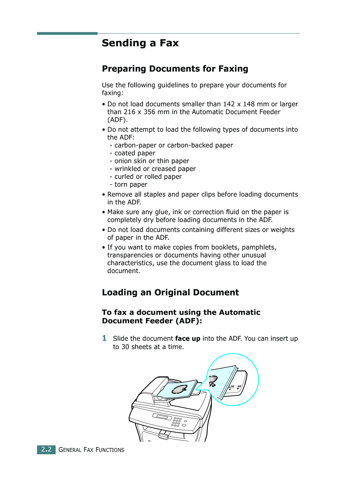 Ricoh 4016 Series manual Sending a Fax, Preparing Documents for Faxing, Loading an Original Document 