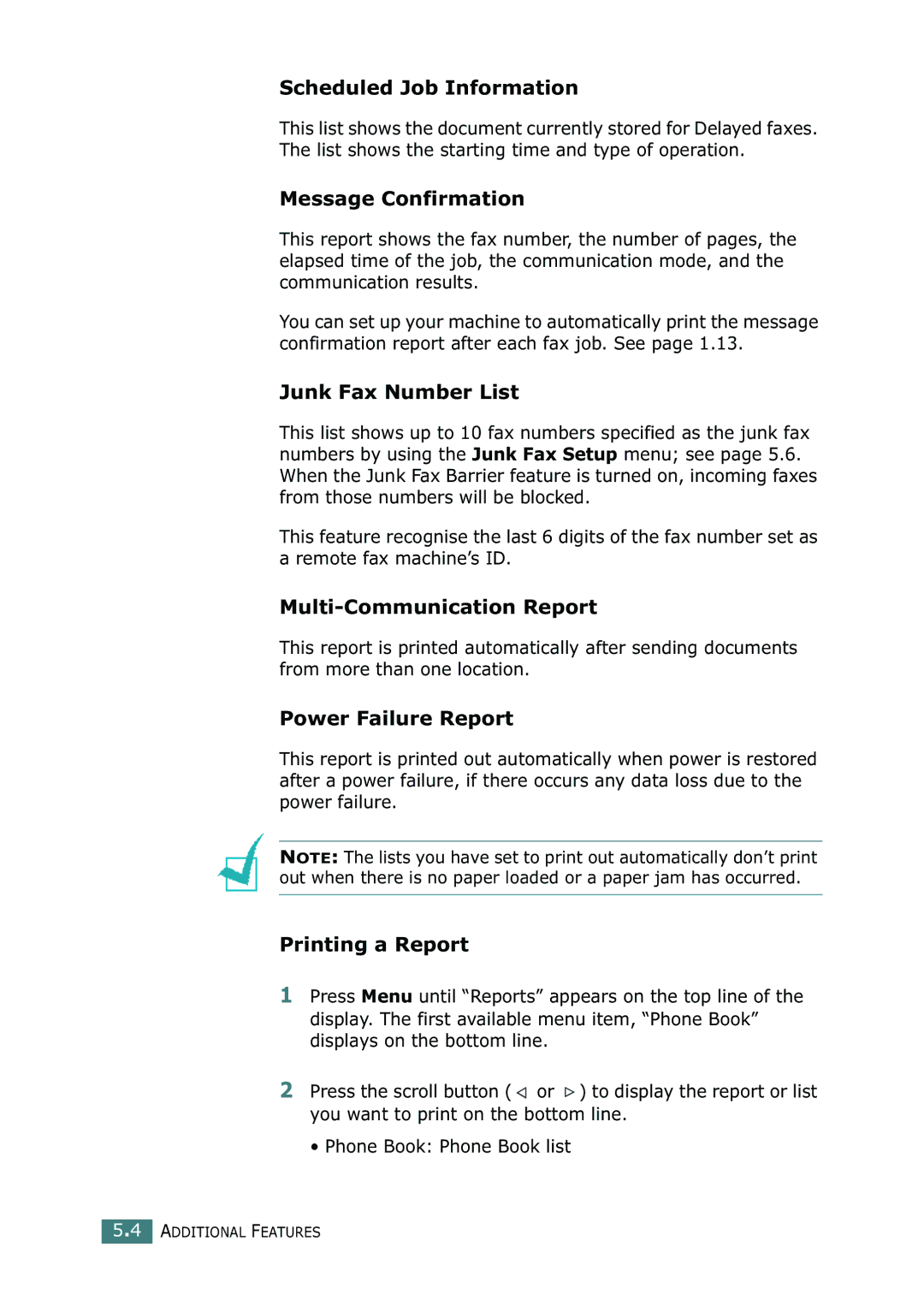 Ricoh 4016 Series manual Scheduled Job Information, Message Confirmation, Junk Fax Number List, Multi-Communication Report 