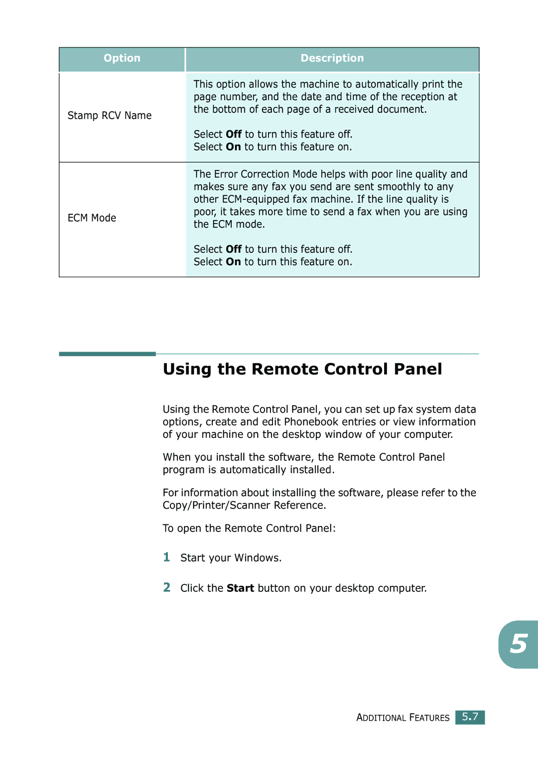 Ricoh 4016 Series manual Using the Remote Control Panel, Makes sure any fax you send are sent smoothly to any, ECM Mode 