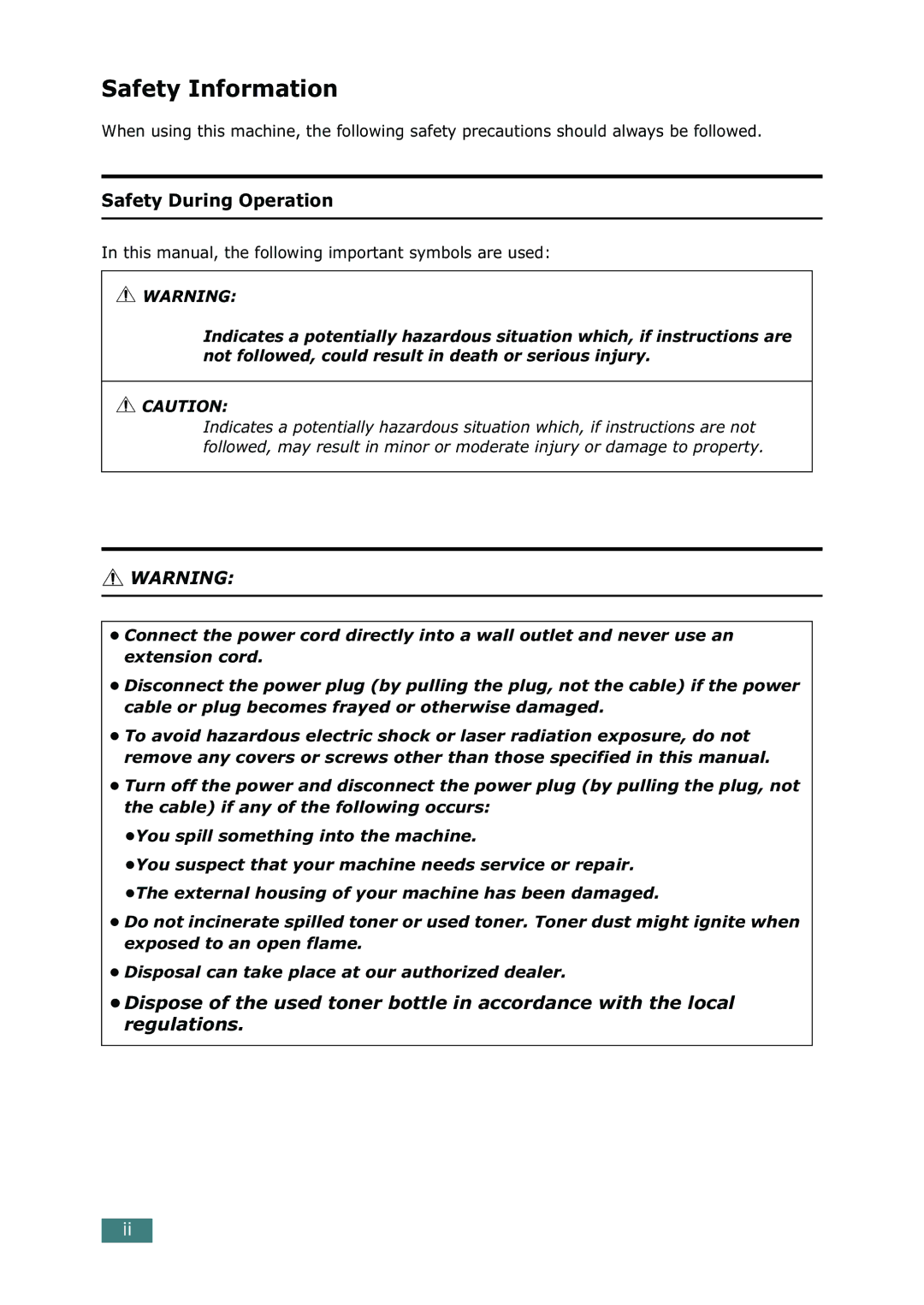 Ricoh 4016 Series manual Safety Information, Safety During Operation 