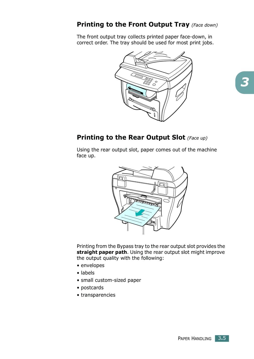 Ricoh 4016 Series manual Printing to the Front Output Tray Face down, Printing to the Rear Output Slot Face up 