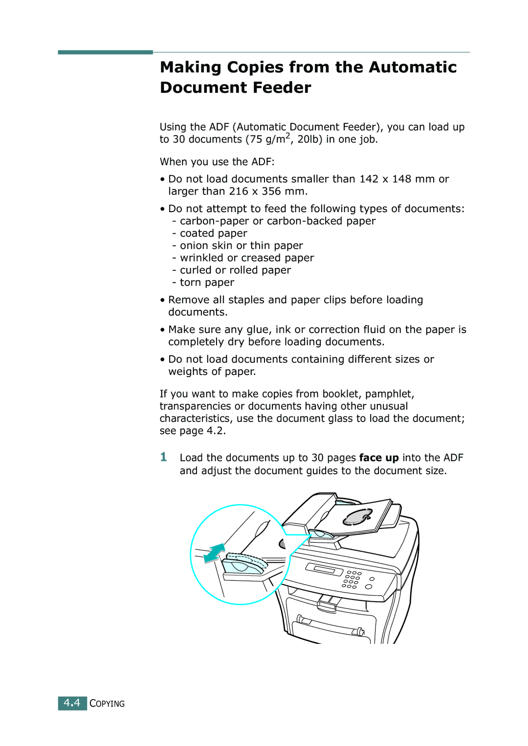 Ricoh 4016 Series manual Making Copies from the Automatic Document Feeder 