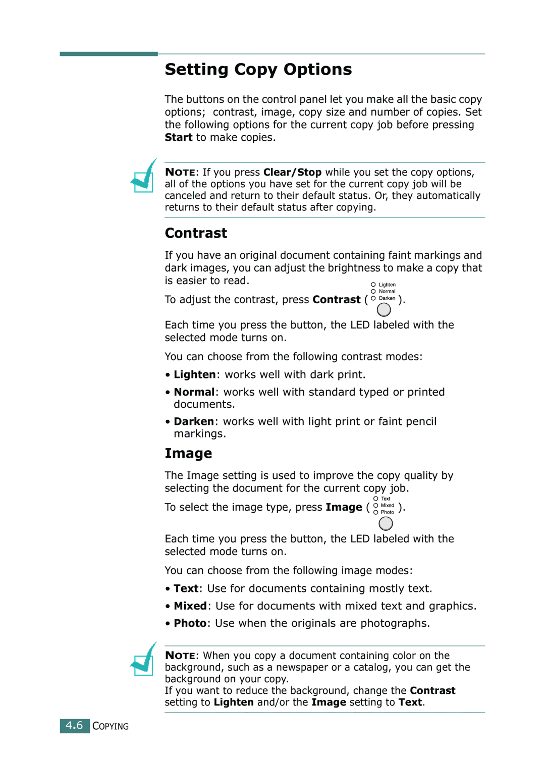 Ricoh 4016 Series manual Setting Copy Options, Contrast, Image 