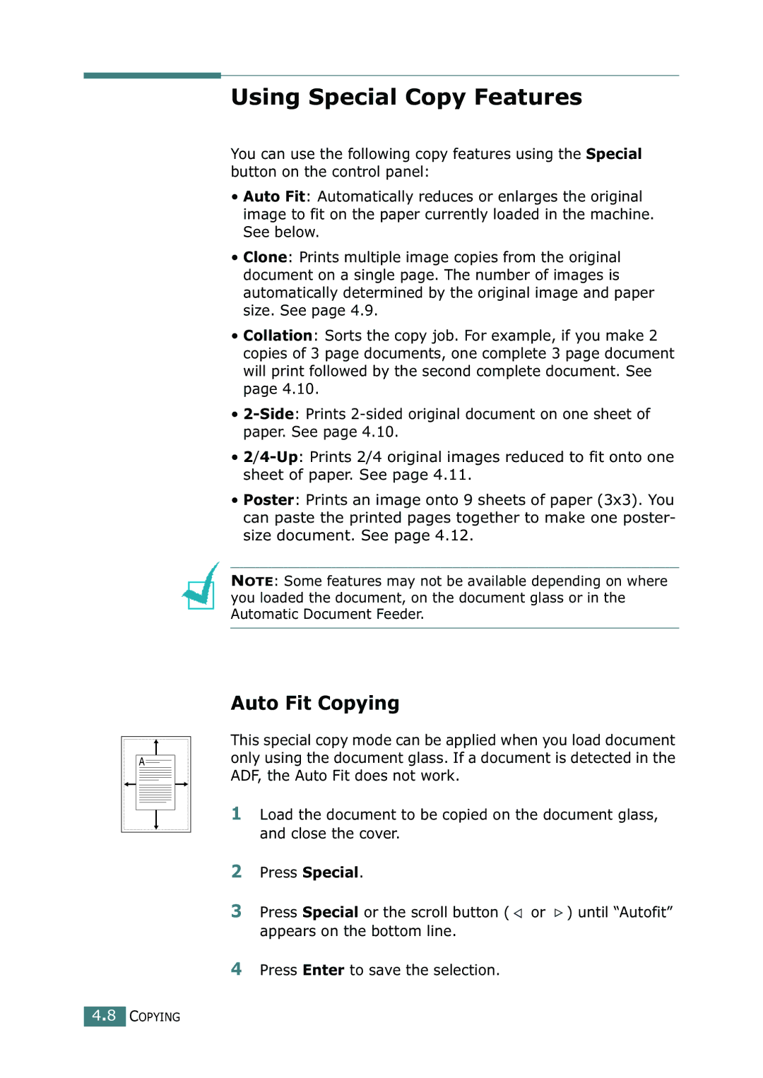 Ricoh 4016 Series manual Using Special Copy Features, Auto Fit Copying 