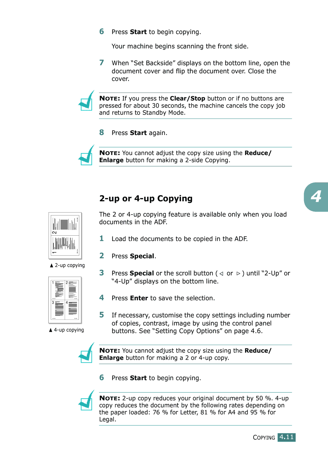 Ricoh 4016 Series manual Up or 4-up Copying 