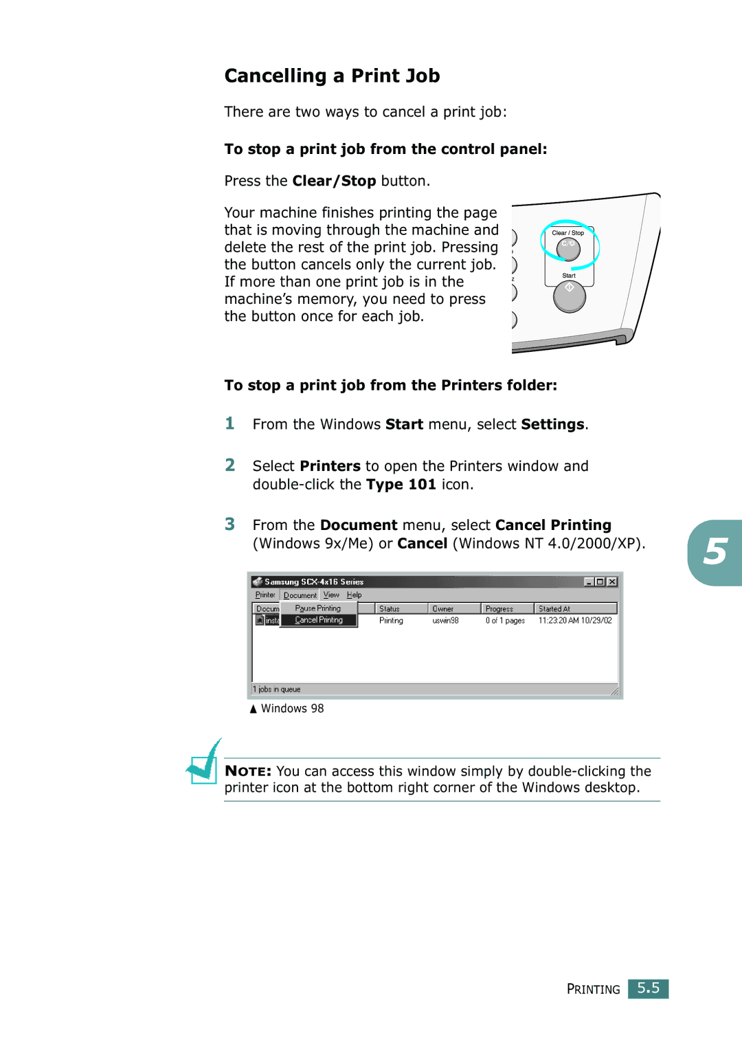 Ricoh 4016 Series manual Cancelling a Print Job, To stop a print job from the control panel 