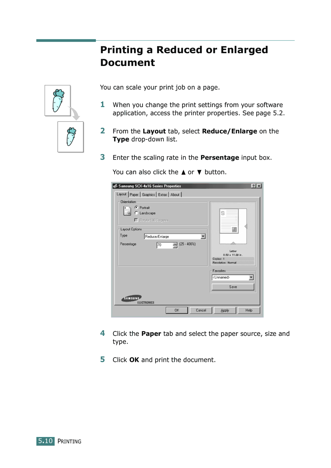 Ricoh 4016 Series manual Printing a Reduced or Enlarged Document, You can scale your print job on a 