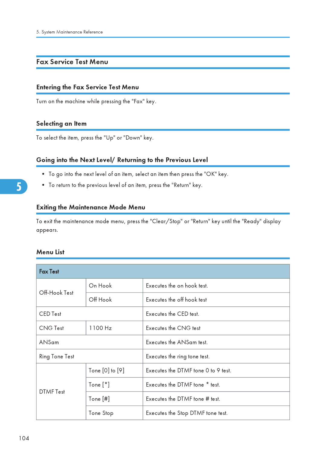 Ricoh 406460 service manual Entering the Fax Service Test Menu, Fax Test 