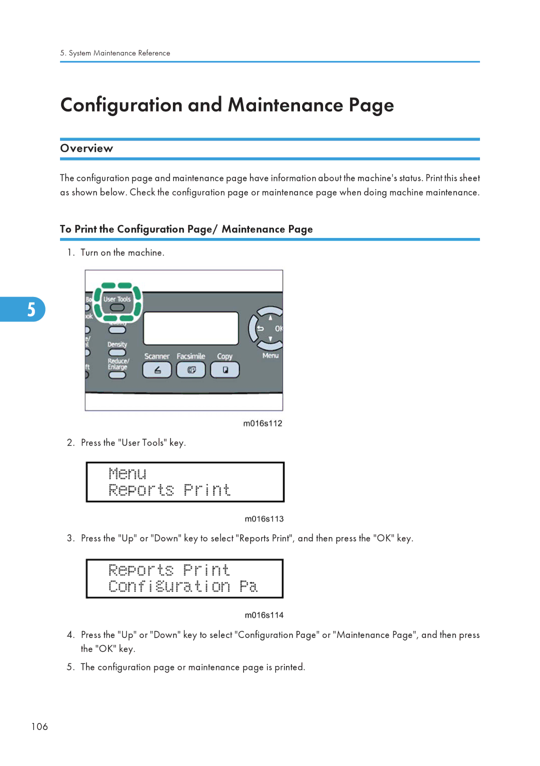 Ricoh 406460 service manual Configuration and Maintenance, To Print the Configuration Page/ Maintenance 