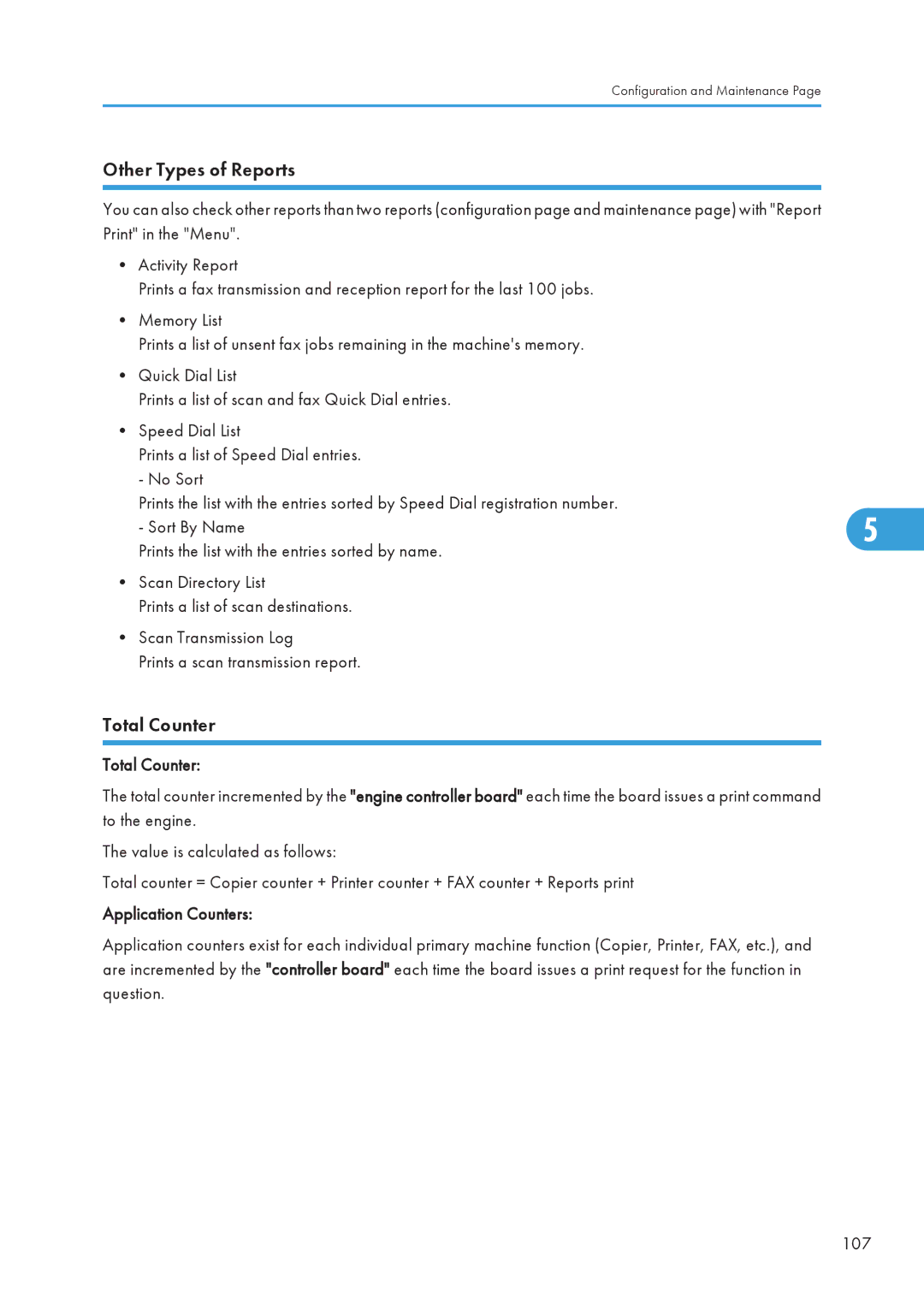 Ricoh 406460 service manual Other Types of Reports, Total Counter, Application Counters 