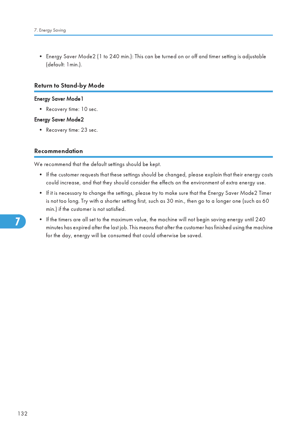 Ricoh 406460 service manual Return to Stand-by Mode, Recommendation, Energy Saver Mode1, Energy Saver Mode2 