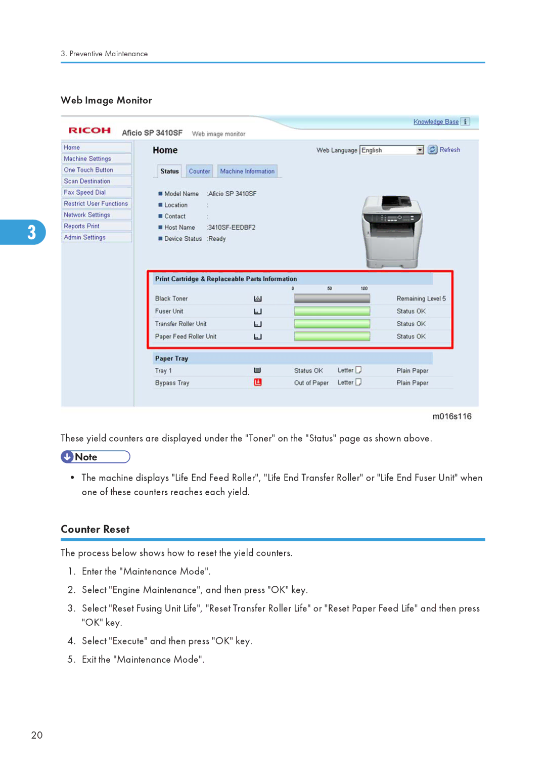 Ricoh 406460 service manual Counter Reset 