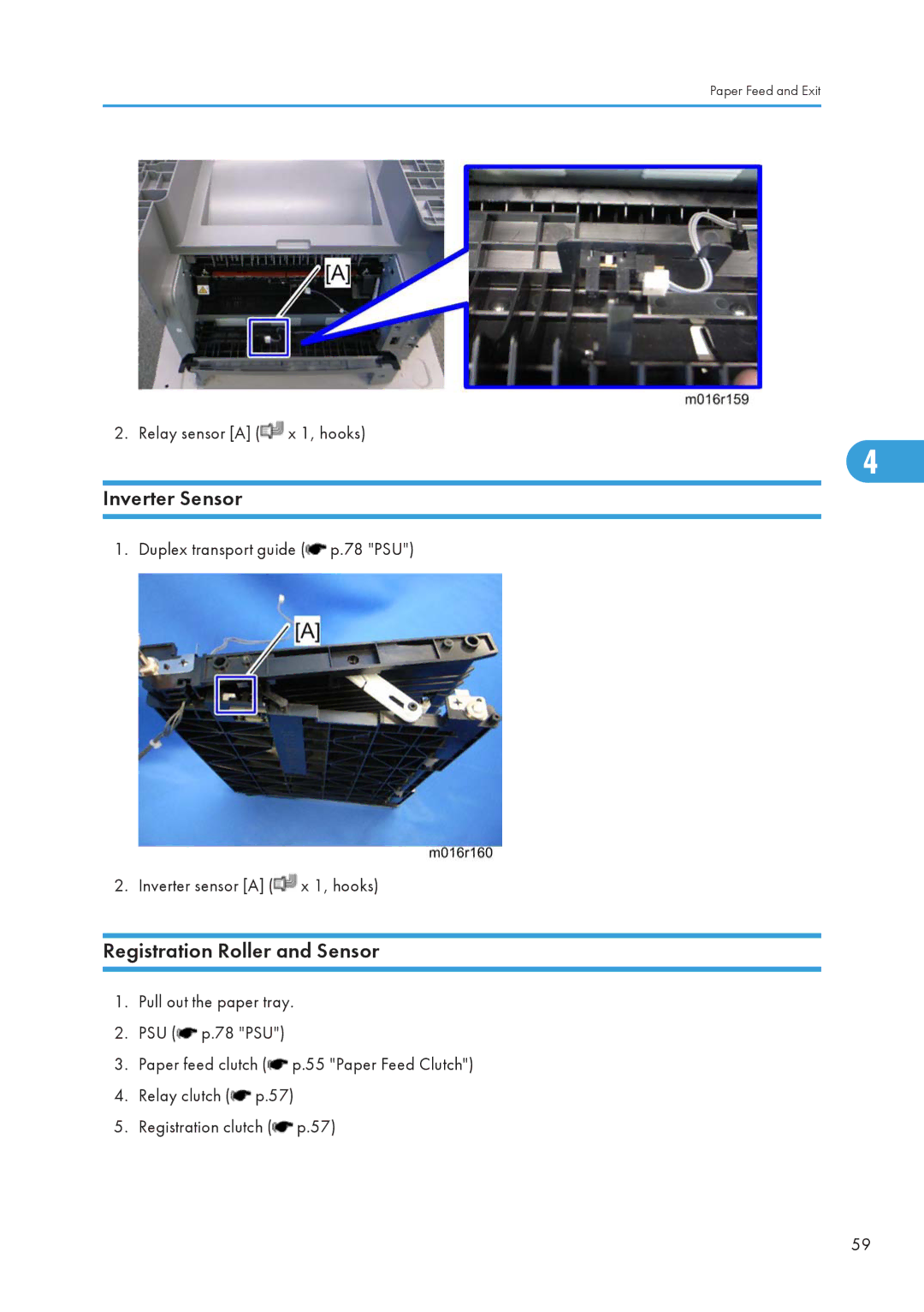 Ricoh 406460 service manual Inverter Sensor, Registration Roller and Sensor 