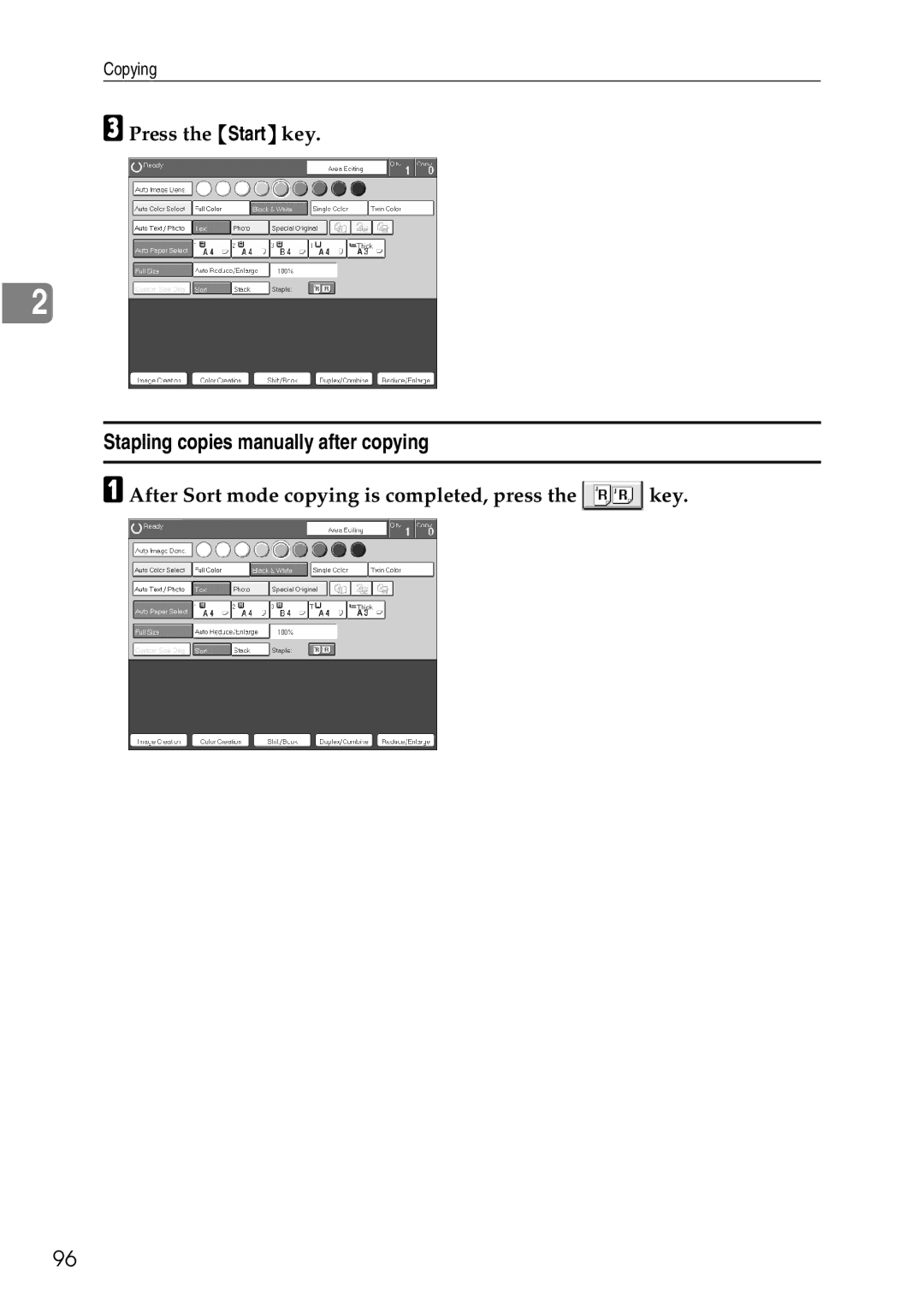 Ricoh 4506 operating instructions Stapling copies manually after copying 