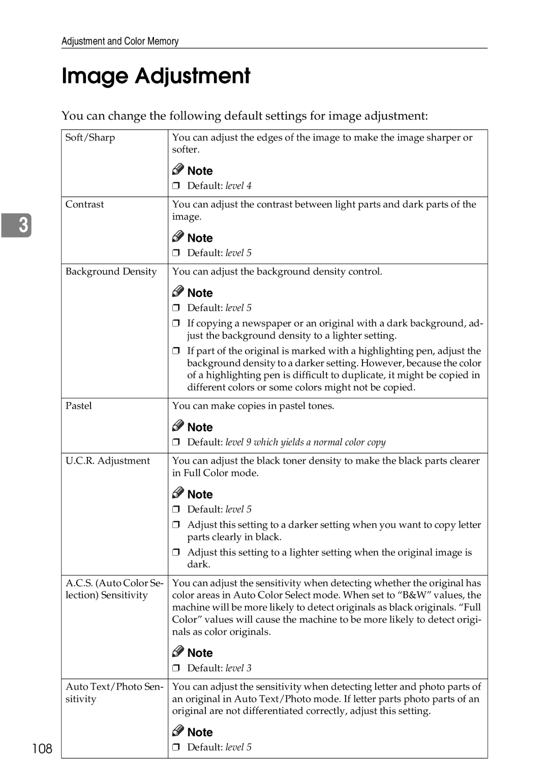 Ricoh 4506 operating instructions Image Adjustment, 108 