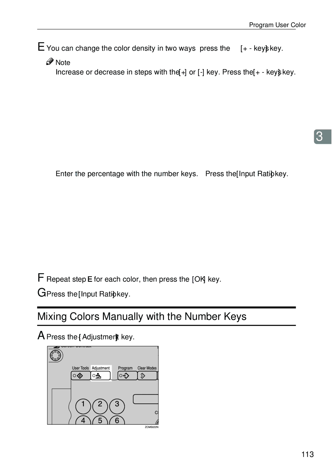 Ricoh 4506 operating instructions Mixing Colors Manually with the Number Keys, 113 