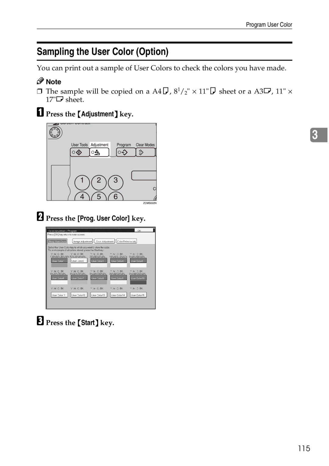 Ricoh 4506 operating instructions Sampling the User Color Option, 115 