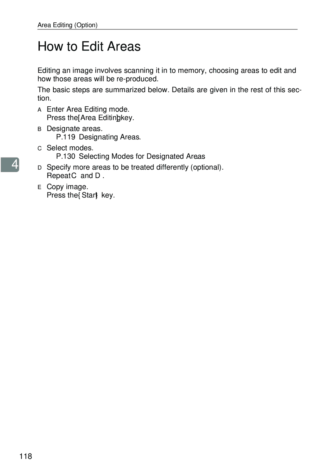 Ricoh 4506 operating instructions How to Edit Areas, 118 
