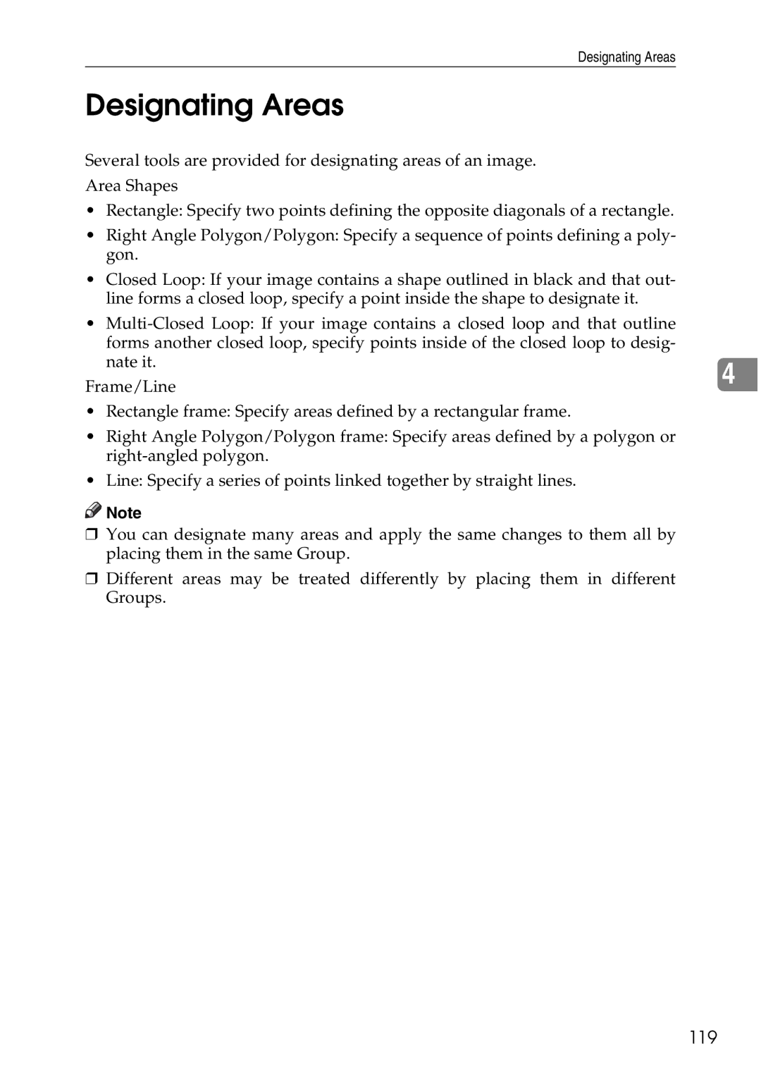 Ricoh 4506 operating instructions Designating Areas, 119 