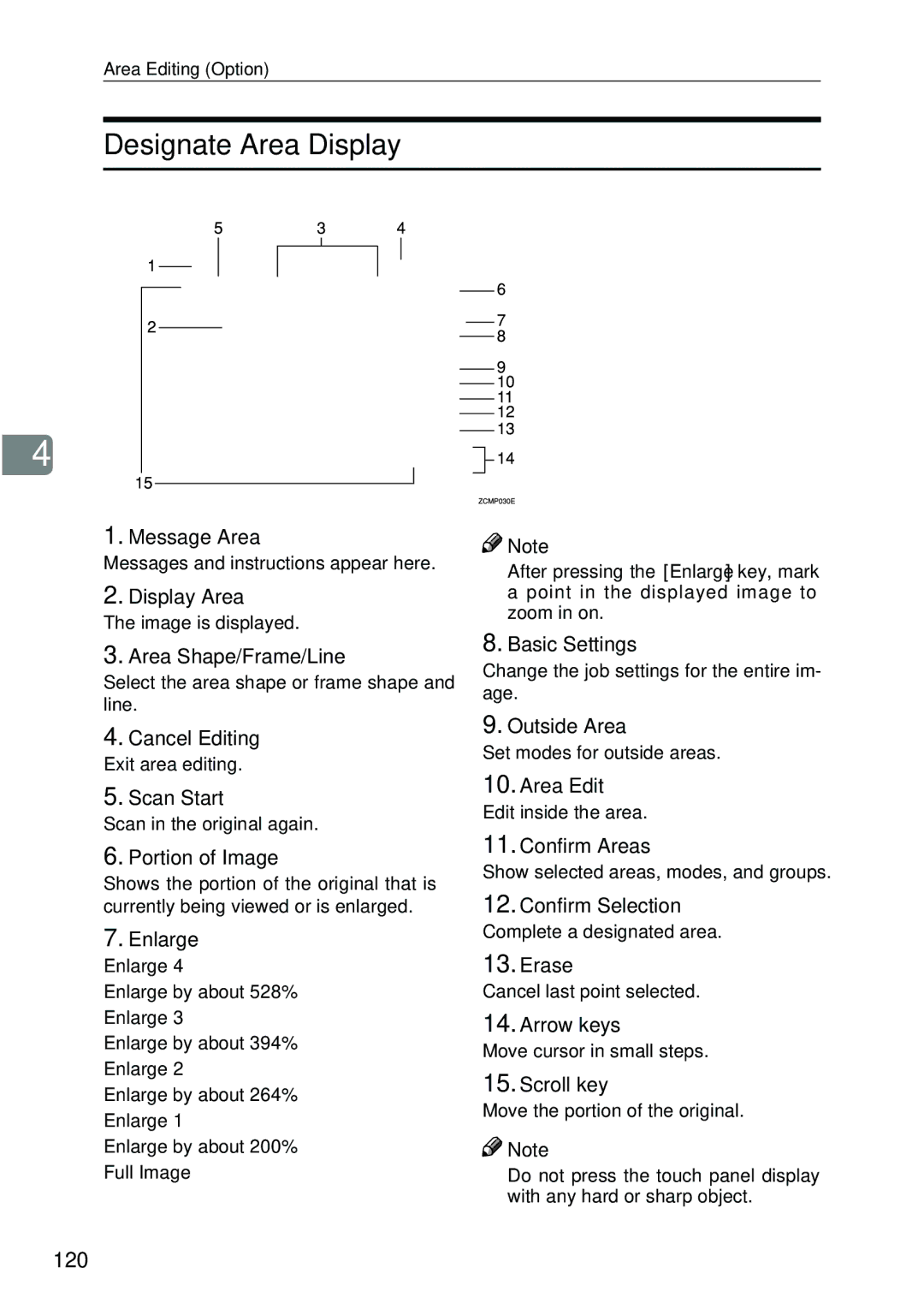 Ricoh 4506 operating instructions Designate Area Display, 120 