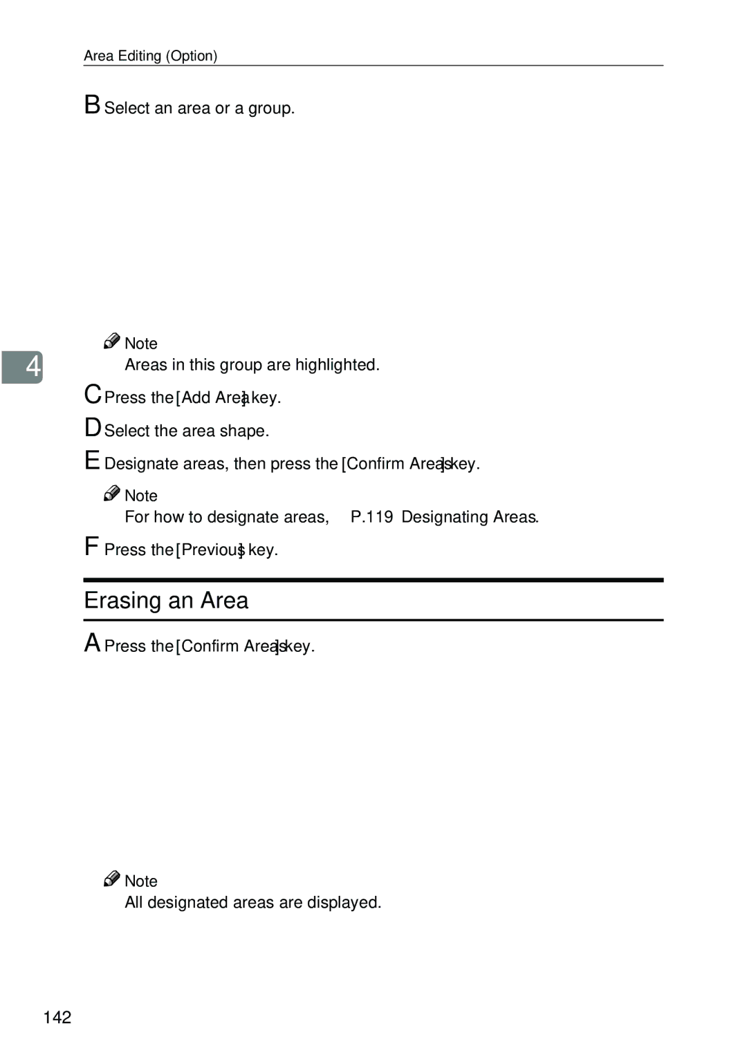 Ricoh 4506 operating instructions Erasing an Area, 142 